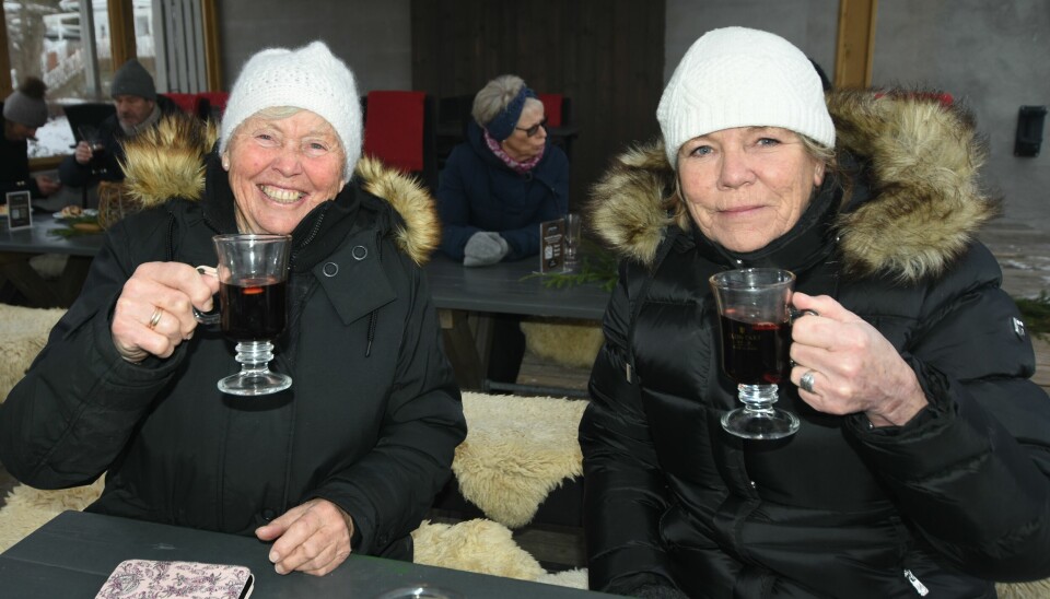 - Vi tar en skål for dette hyggelige julemarkedet, sier Astrid Henriksen og Inger Lise Rokke fra Søndre Sandøy.