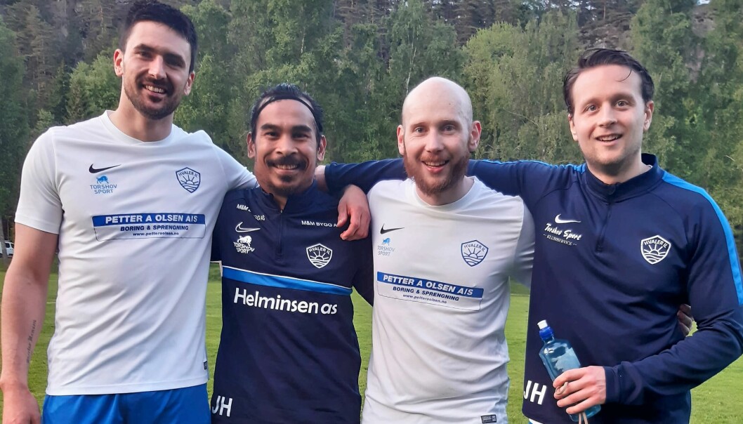 Hvalers målscorere mot Ullerøy. Fra venstre: Julian Sheriar Hansen, Jon Haugen, Håvard Everløff og Sebastian Lundh Erlandsen.