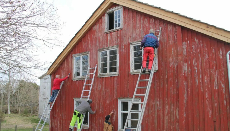 Hvaler kulturvernforening i full gang med dugnad på Brekke skole.