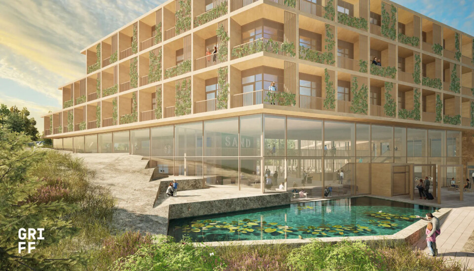 Hotellet på Sand, slik det fremstår i utbyggernes planer, har en arkitektonisk utforming som passer bedre på Costa del Sol, mener artikkelforfatter Øystein Flagstad.