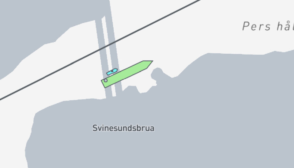 Foto fra MarineTraffic som viser at skipet står på grunn i formiddagstimene.
